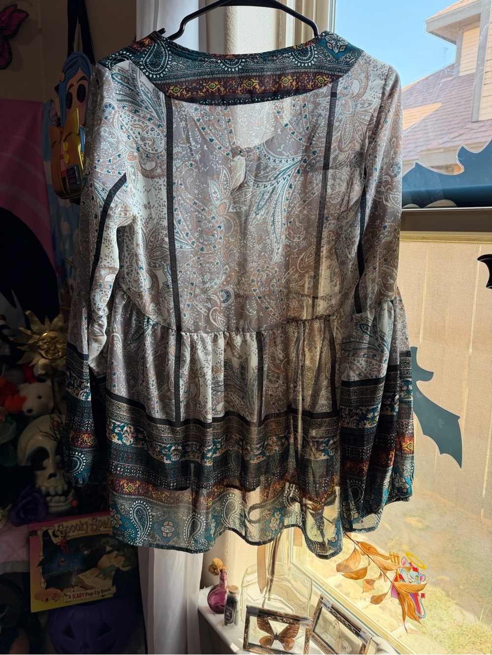 Knox Rose Teal and Cream Paisley print boho Tunic blouse - Picture 8 of 17